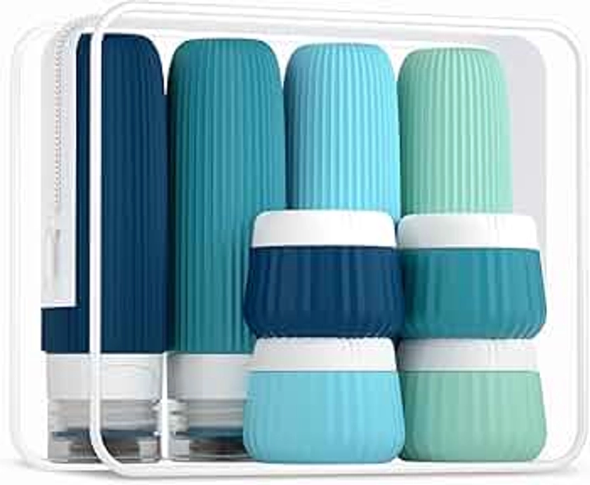 Travel Bottles for Toiletries 8 Pack, Tsa Approved Travel Size Toiletries 3 oz, Travel Containers for Toiletries, with Clear Bag, Leak Proof Silicone Squeezable Travel Essentials Creams Jars