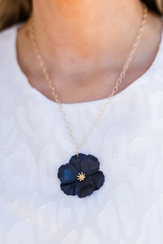 Hibiscus Dreaming Necklace, Black-Gold