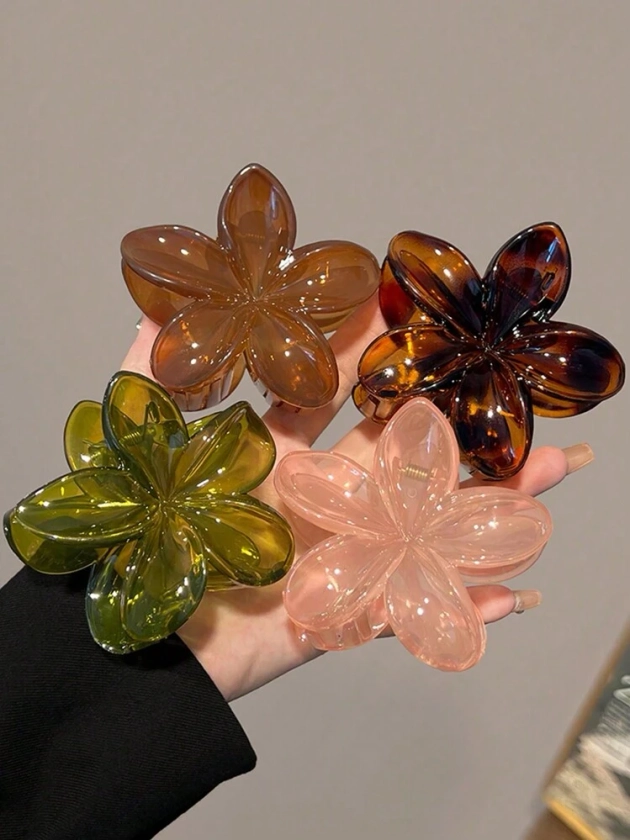 4 pièces/set Pinces à cheveux en acrylique à fleurs pour dames, 8 cm/3,15 po, schéma de couleurs élégant, accessoires capillaires floraux de mode européenne et américaine