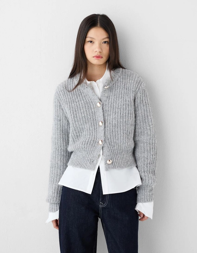 Cardigan côtelé boutons - Femme