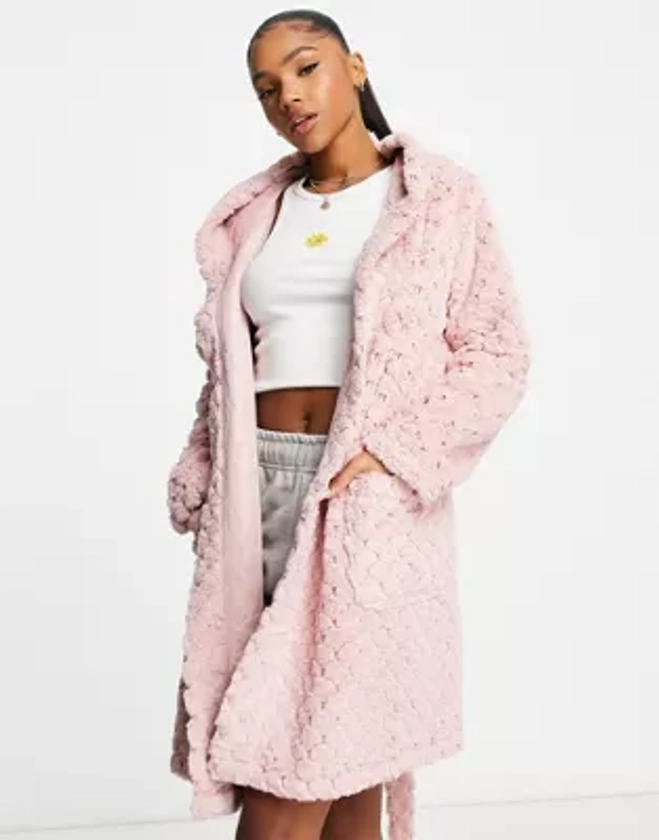 ASOS DESIGN premium waffle faux fur mini robe in pink | ASOS