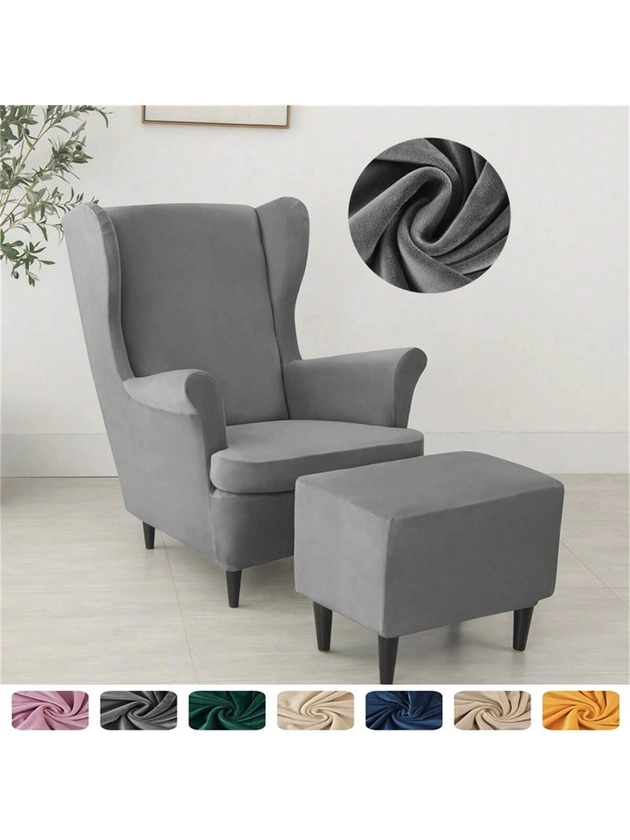 3 pièces/Ensemble Housse de chaise à dossier capitonné en velours, housse extensible pour fauteuil à accoudoirs, housse de repose-pied, décoration d'intérieur pour toutes les saisons, housses de canapé simple pour salon, chambre à coucher, hôtel