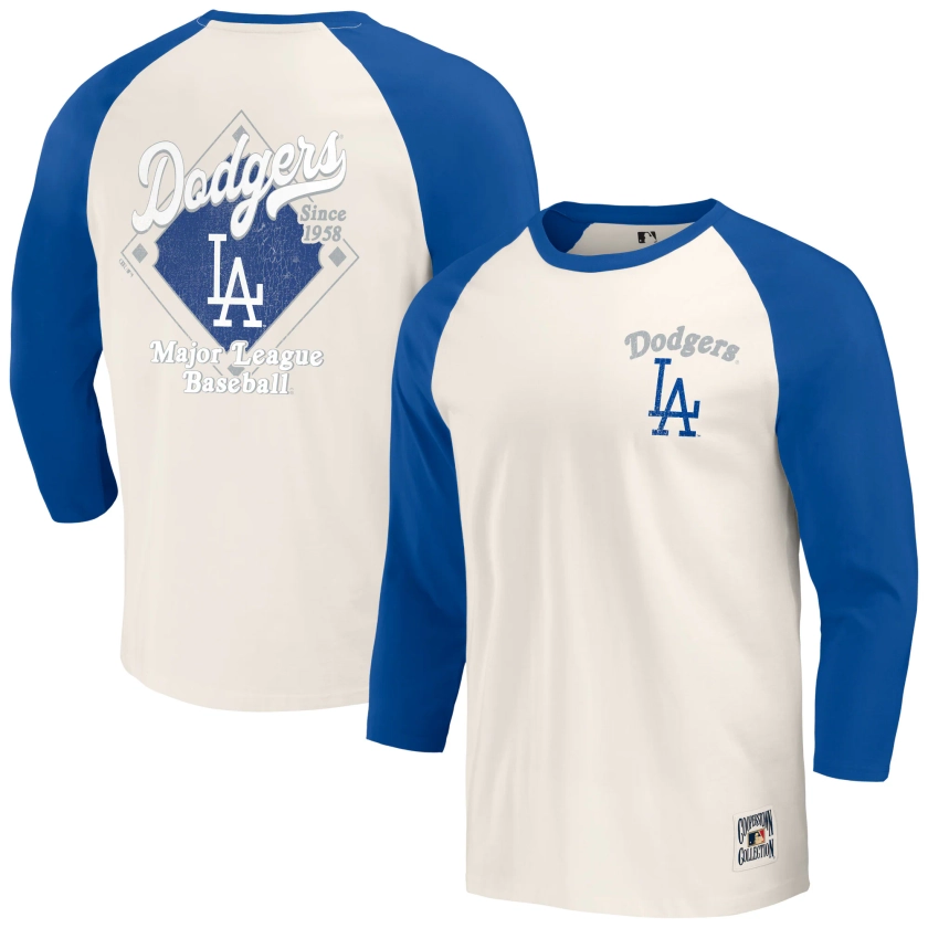 Men's Los Angeles Dodgers Darius Rucker Collection by Fanatics Royal/White Cooperstown Collection Raglan 3/4-Sleeve T-Shirt