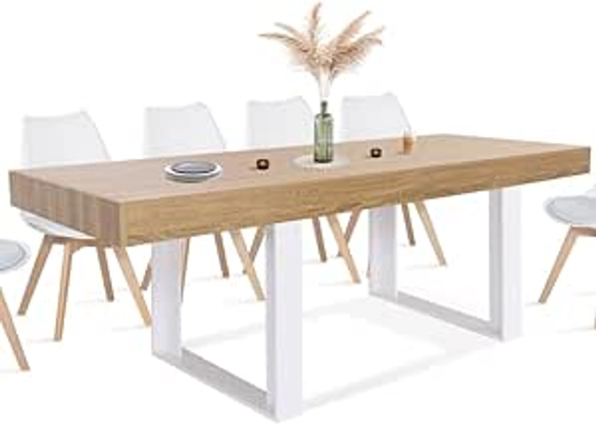 IDMarket - Table à Manger Rectangle Phoenix 10 Personnes Bois et Blanc 200 cm : Amazon.fr: Cuisine et Maison