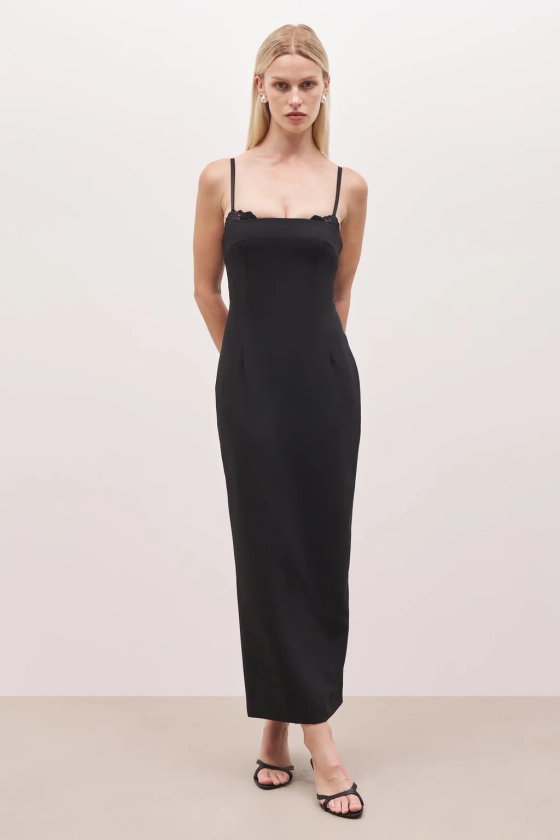 Tailored Bustier Maxi Dress - Black