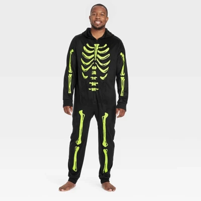 Men's Glow-in-the-Dark Skeleton Halloween Matching Family Union Suit Pajama - Hyde & EEK! Boutique™ Black