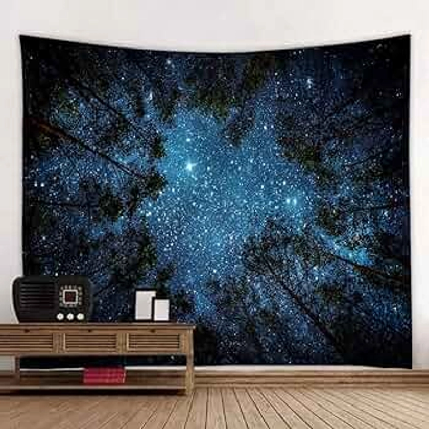 Forest Tapestry Home Decor Landscape Tapestry Living Room Bedroom Decoration Tapestry Magic Tapestry Curtain (Looking Up at The Stars, 90.5''L×70.8''W)