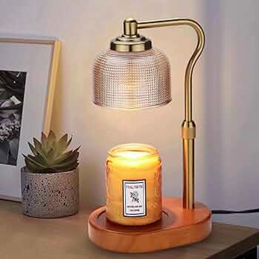 Candle Warmer Lamp, Electric Candle Warmer with Timer, Dimmable Candle Lamp Warmer with 3 Bulbs Height Adjustable Wax Melt Warmer for Bedroom Home Decor, Amber Gold