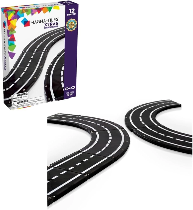 Amazon.com: MAGNA-TILES XTRAS: Roads 12 Piece Magnetic Construction Set, The ORIGINAL Magnetic Building Brand : Toys & Games