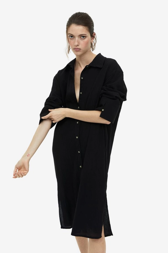 Crêped Shirt Dress - Black - Ladies | H&M CA