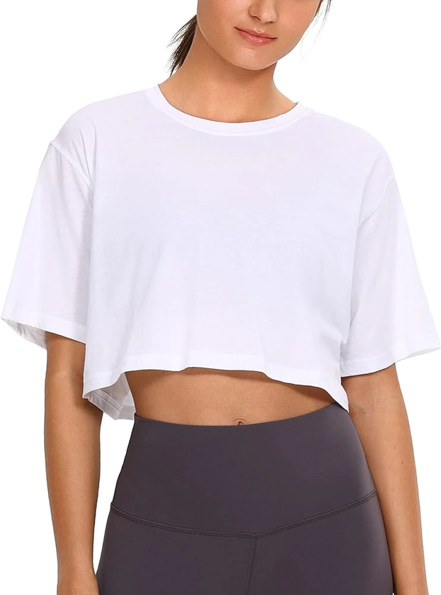 CRZ YOGA Women's Pima Cotton Workout Crop Tops Short Sleeve Yoga Shirts Casual Athletic Running T-Shirts