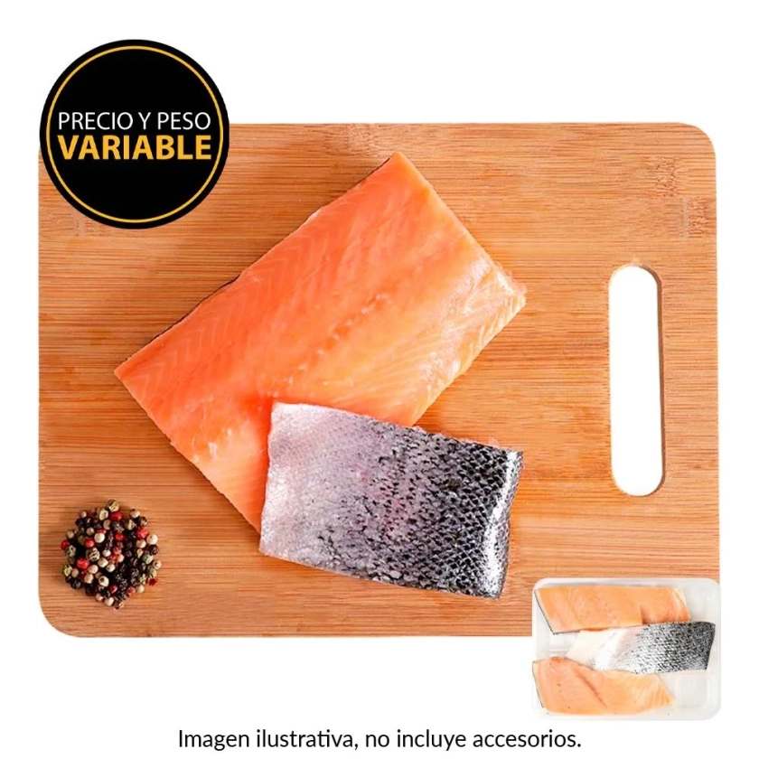 Filete de salmón chileno con piel  por kg peso aprox por charola 400 gr