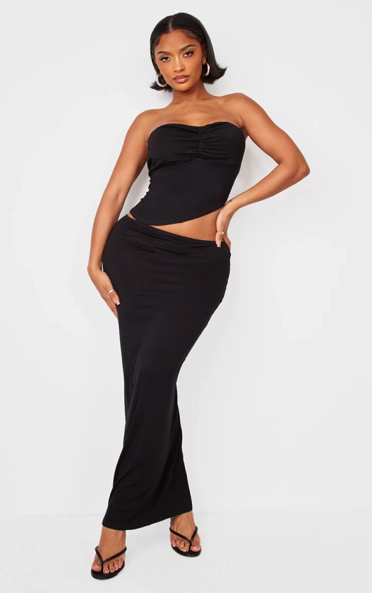 Shape Black Jersey Asymmetric Waist Maxi Skirt