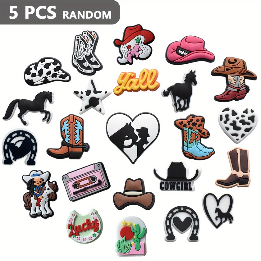 5/23 PCS Cowboy Theme Charms For Clogs And Sandals - Fun Shoe Accessories For Parties And Gifts