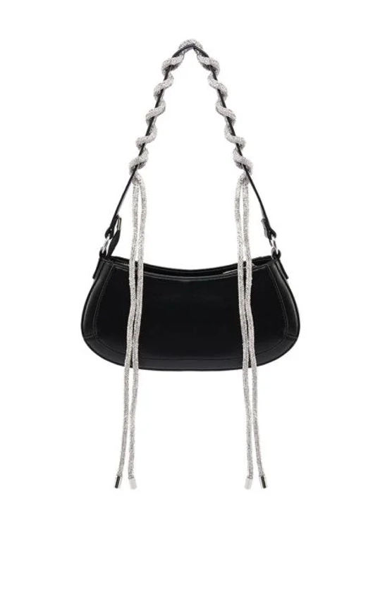 NAYA RHINESTONE TRIM SHOULDER BAG IN BLACK