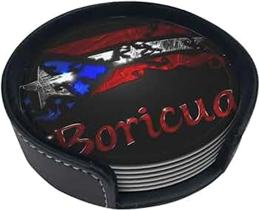 Puerto Rico Drinks Coasters With Holder, Suitable For Kinds Of Cups, Set Of 6