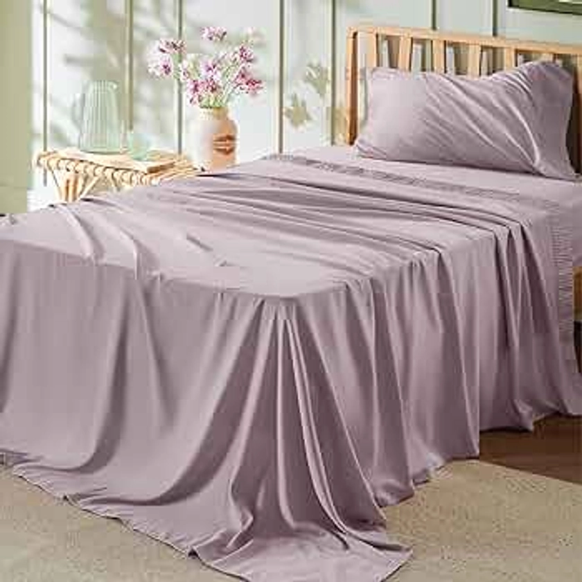 Bedsure Twin Sheets Set - Soft Twin Bed Sheets, 3 Pieces Hotel Luxury Pink Mocha Sheets Twin, Easy Care Polyester Microfiber Cooling Bed Sheet Set