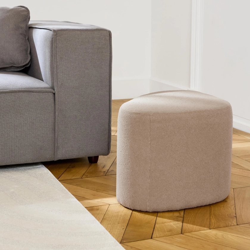 Tabouret, pouf galet en tissu couleur taupe l sweeek