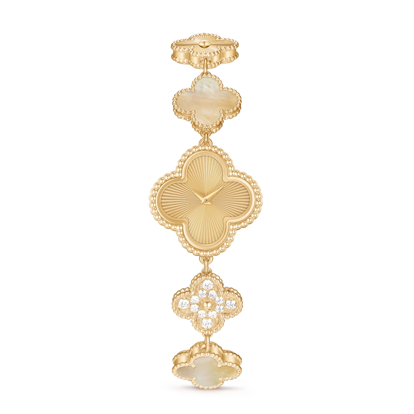 Sweet Alhambra watch 18K yellow gold, Diamond, Mother-of-pearl - Van Cleef & Arpels