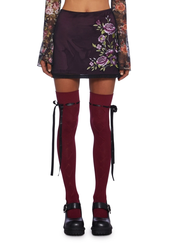 Delia's Soft Goth Floral Embroidered Mesh Mini Skirt - Purple