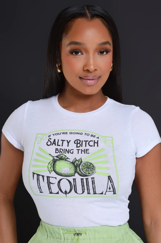 Tequila Shot Cropped Graphic T-Shirt - White