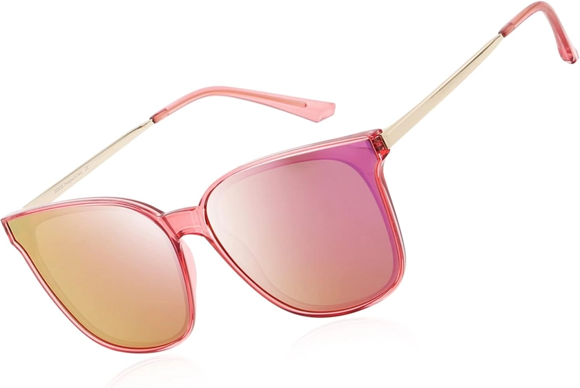 Duco Retro Round Sunglasses for Women Vintage Polarized Mirrored Sun Glasses Lightweight Metal Frame UV400 Protection W016