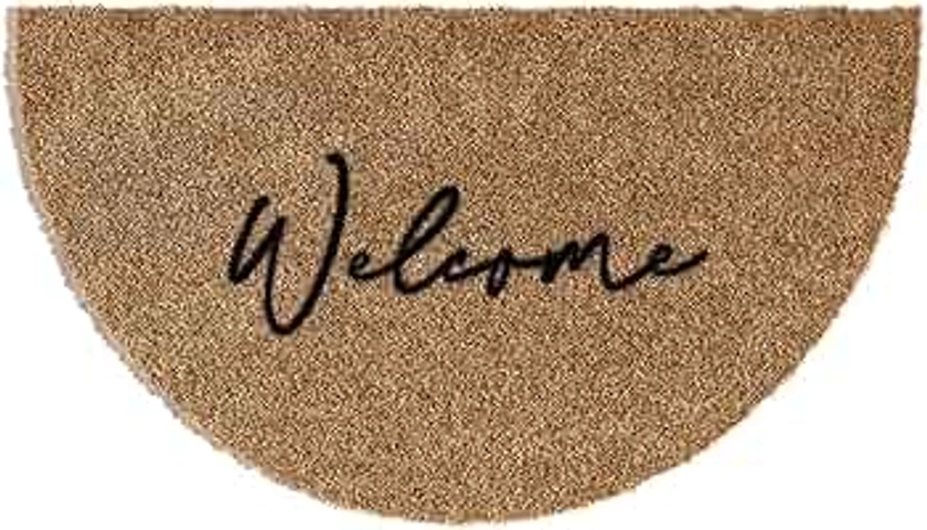 Barnyard Designs Half Moon Doormat Welcome Mat for Outdoors, Large Front Door Entrance Mat, 30x17, Brown (Welcome)