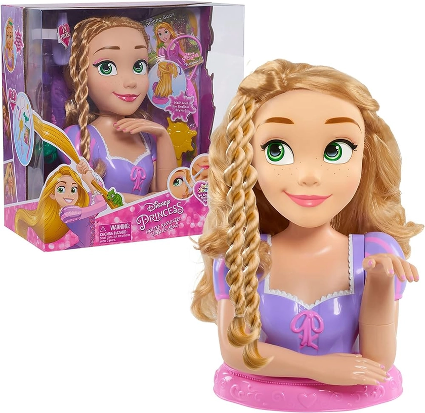 Disney Princesses - Raiponce, Tête à Coiffer et à Maquiller Deluxe, Accessoires Cheveux & Maquillage (yeux, lèvres, ongles), Jouet pour enfants dès 3 ans, DND03