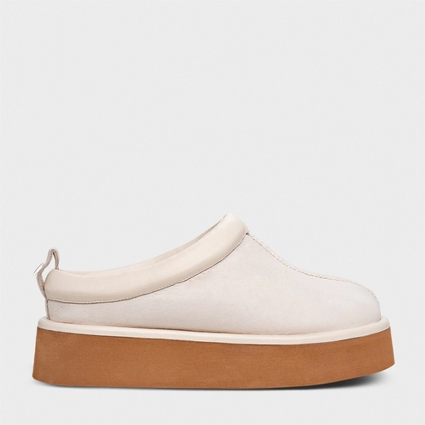 Mule Comfy Sheep Couro Off White Lait