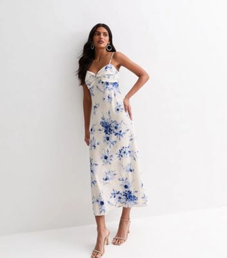 White Floral-Print Strappy Midi Dress