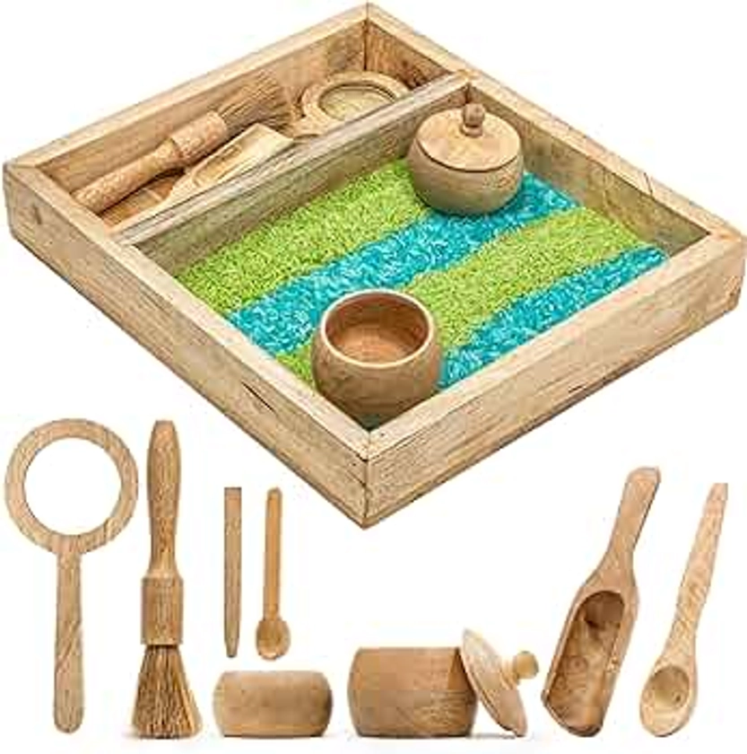 Sensory Play Bin - 9 Montessori Sensory Bin Tools + 1 Sensory Box - Sensory Table Toys - Waldorf Toys - Sand Tray - Wooden Scoops for Toddlers 3-4