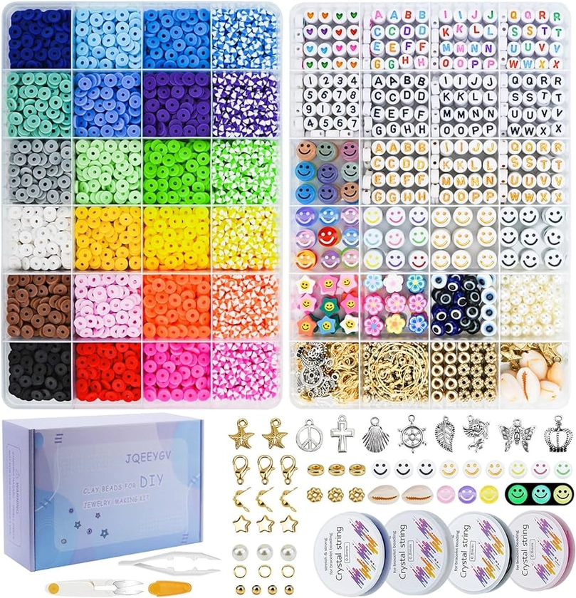 JQEEYGV Bracelet Making Kit 7300Pcs Clay Beads for Friendship Bracelet Kit 24 Colors Beads for Bracelets with Letter Beads DIY Jewelry Making Girls Crafts Gifts Ages 6-12