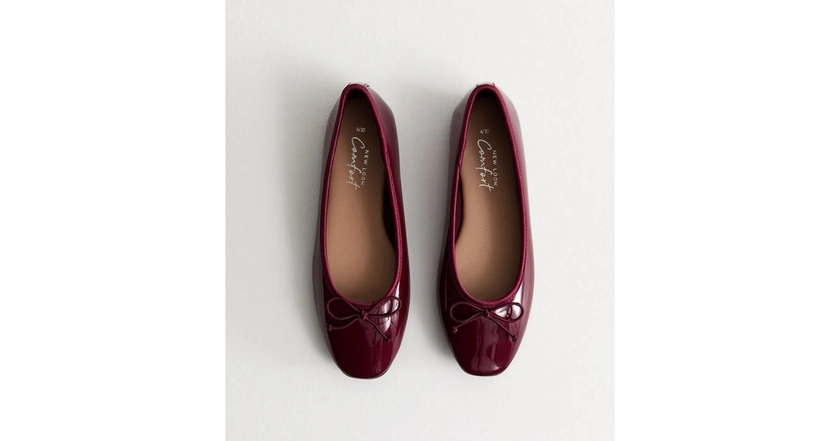 Burgundy Patent Leather-Look Ballerina Pumps | New Look