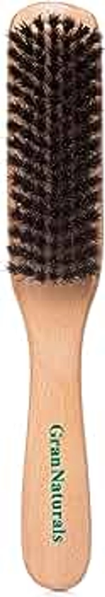GranNaturals Boar Bristle Slick Back Hair Brush - Soft/Medium Smoothing Hairbrush to Style, Polish, & Lay Hair Down Flat to Create a Sleek Frizz Free Hairstyle for Women and Men - Wooden Handle