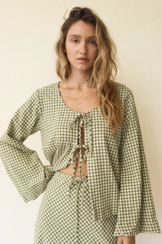 Robin Tie Top - Olive Linen Cotton | opia