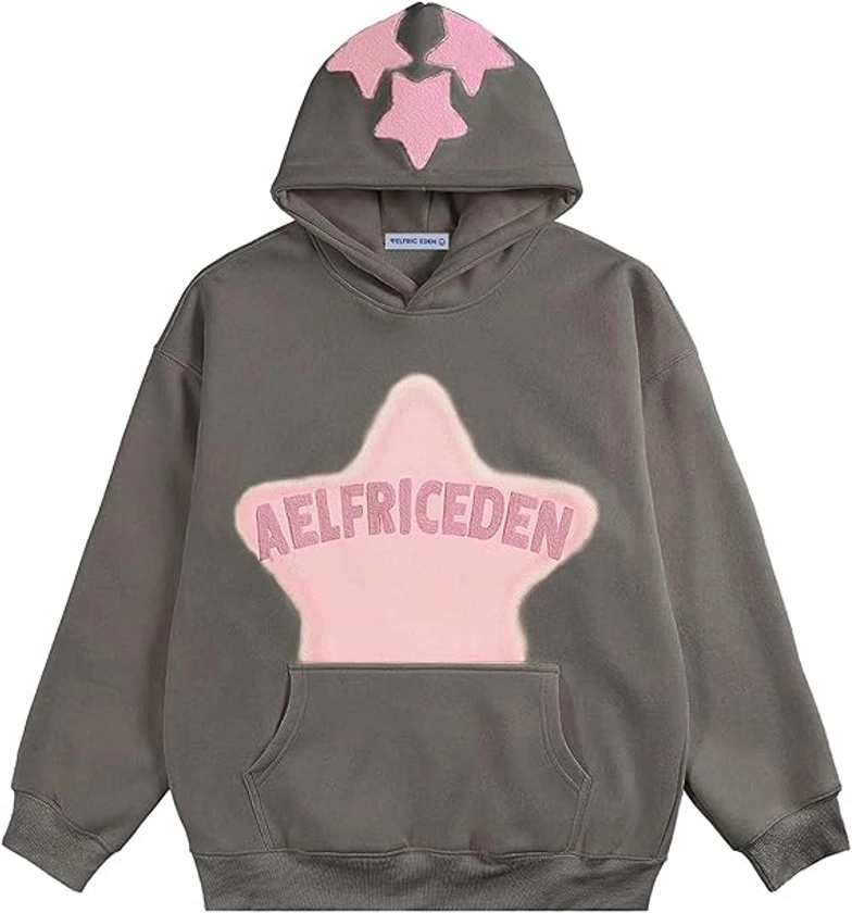 Aelfric Eden Womens Graphic Hoodies Pink Star Print Hoodie Unisex Oversized Hoodies Long Sleeve Pocket Pullover