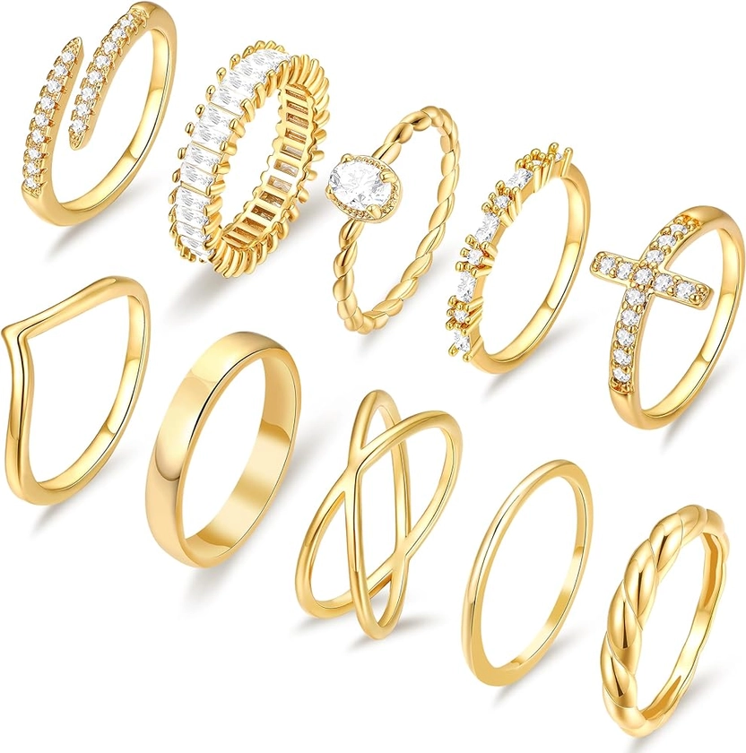 Amazon.com: 10 PCS 14K Gold Plated Rings Set for Women, Dainty Gold Knuckle Rings Non Tarnish, Simple Thumb Stacking Rings Pack Size 6/7/8/9/10 (gold, 7): Clothing, Shoes & Jewelry
