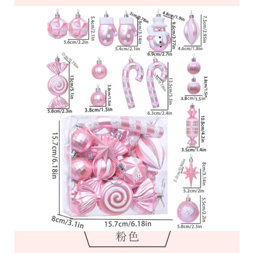 (pink) New plastic Christmas balls in 16 pieces, Christmas day decoration Christmas tree small pendant on OnBuy