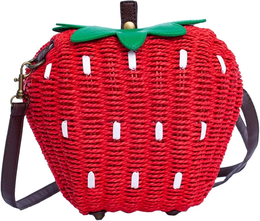 123Arts Women's Strawberry Fruit Weave Shoulder Bag Messenger Bag Beach Bag Purse, Red, 21 * 18cm, Red