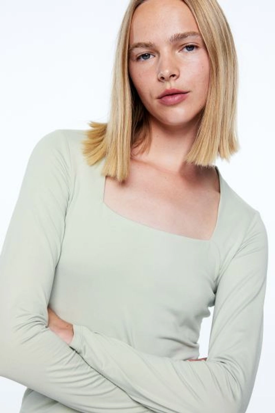 Long-sleeved jersey top - Light dusty green - Ladies | H&M GB