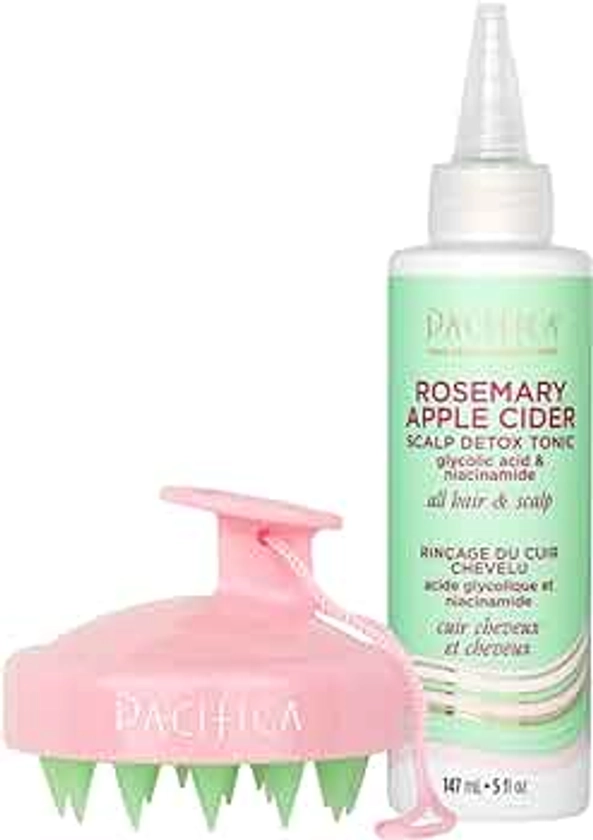 Pacifica Beauty | Rosemary Apple Cider Scalp Detox Tonic + Clarifying Shampoo Scalp Massage Brush | Remove Dirt, Product Buildup and Oil | for Irritated Scalp | Soft Silicone Bristles | Cruelty Free