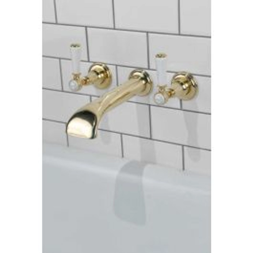 Linton - 3-Hole Bath Filler - Wall Mounted - White Lever - Brass