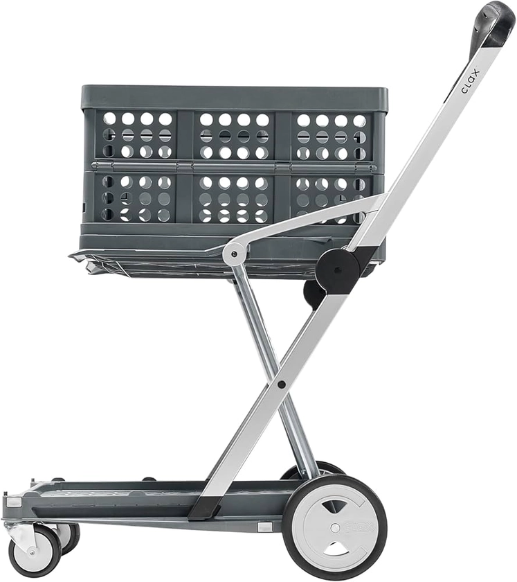 CLAX® The Original | Made in Germany | Multi use Functional Collapsible Carts | Mobile Folding Trolley | Shopping cart with Storage Crate | Platform Truck (Grey)