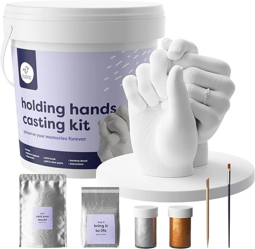 Chuckle - Holding Hand Casting Kit Couples Hand Mold Kit with Sculpture Base & Paints, Couples Gifts for Him and Gifts for Her, Valentines Gift for Wife Husband Girlfriend Boyfriend