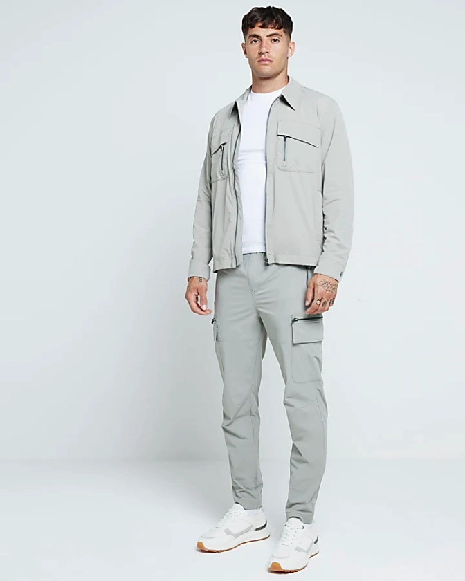 Grey skinny fit stretch cargo trousers | River Island