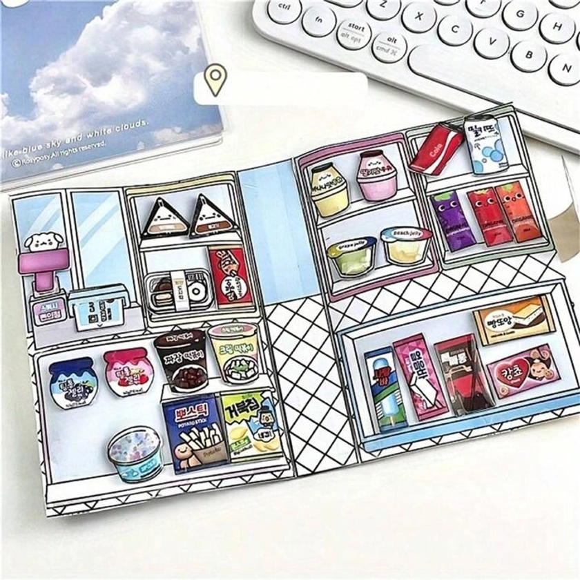 1pc Free Size Diy Paper Toy Book With Cutting, Material And Unzipping Parts For Daily Life, Convenience Store Style