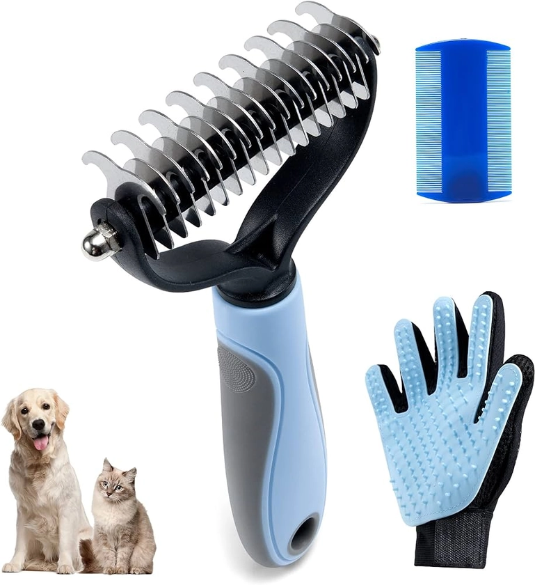 WOBEVB Pet Grooming Brush - Deshedding Brush, Double Sided Shedding and Dematting Undercoat Rake Comb for Dogs and Cats, Deshedding Tool for Grooming