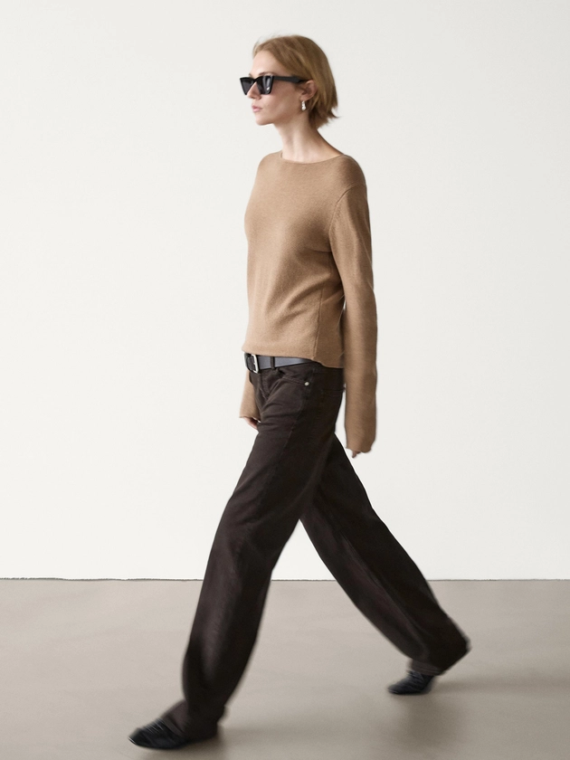 Pull en maille fine et laine à liserés · Camel, Beige Clair, Marron, Vert, Orange · Pulls Et Cardigans | Massimo Dutti