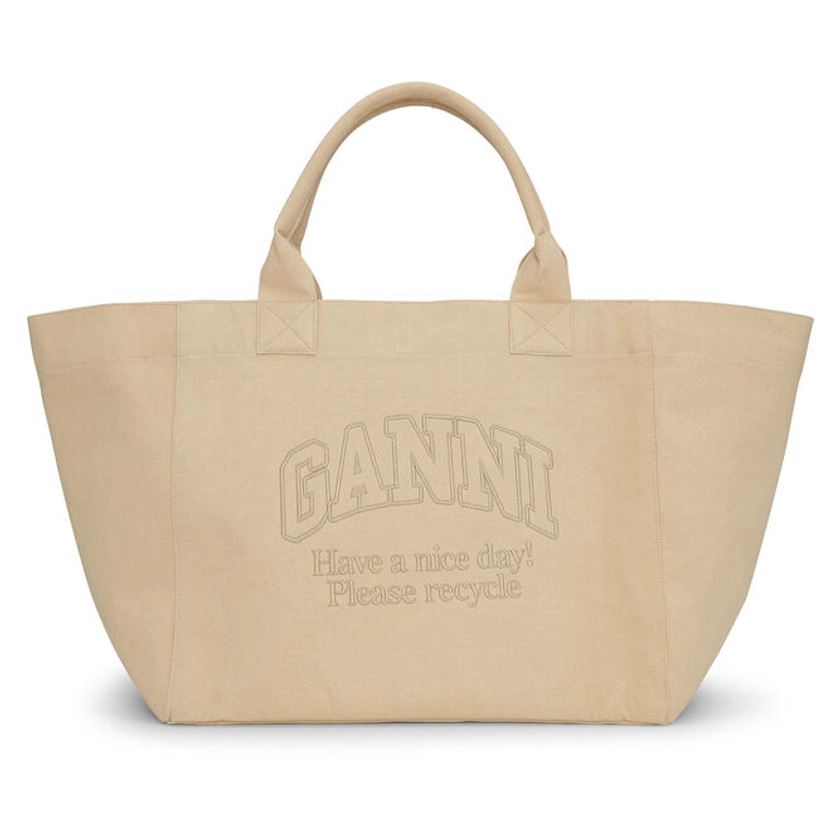 Cream Oversized Canvas Tote Bag | GANNI UK