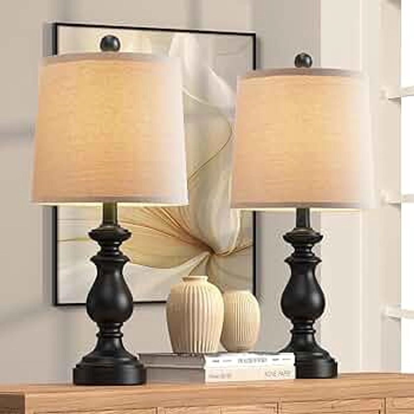 PARTPHONER Traditional Table Lamp Set of 2, Rustic Farmhouse Table Lamps for Living Room Bedroom, 22" Bedside Desk Lamps Vintage Nightstand Lamps with Linen Shades, Matte Black